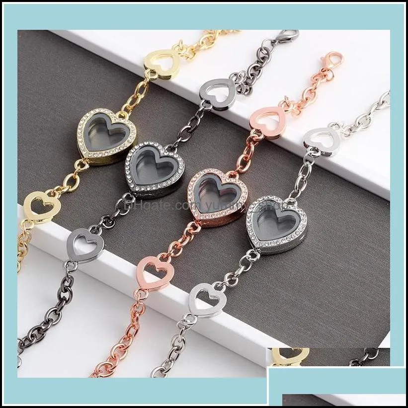 Charm Bracelets Jewelry 5Pcs Selling Crytsal Heart Floating Lockets Bracelet Alloy Wedding Women Bangle Jewellery1 Drop Delivery 2021