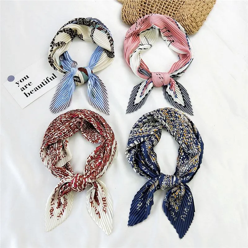 1pc fyrkantig silke halsduk kvinnor mode crinkle crumple satin halsdukar damer veckade foulard femme sjal bandana handduk