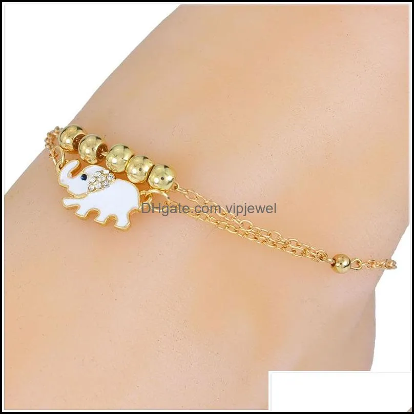 fashion elephant beads anklet for women girls gift gold color wholesale cute animal summer jewelry foot ankle chains d941la