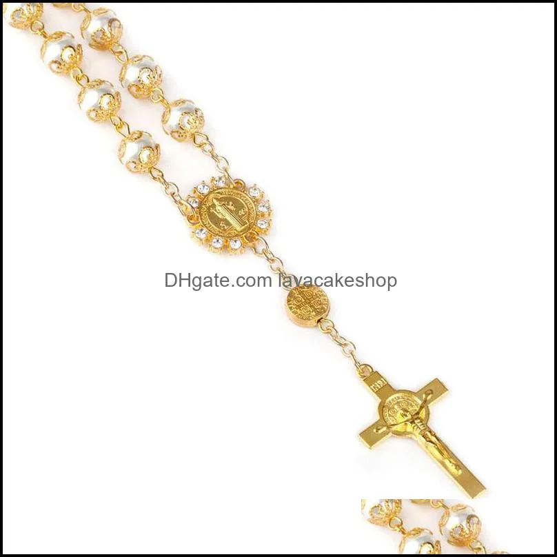 Imitation Pearl Beads Catholic Rosary Crucifix Pendants Bracelet Christening Gifts Baptism Souvenir Wholesale Fast Shipping ZC2102