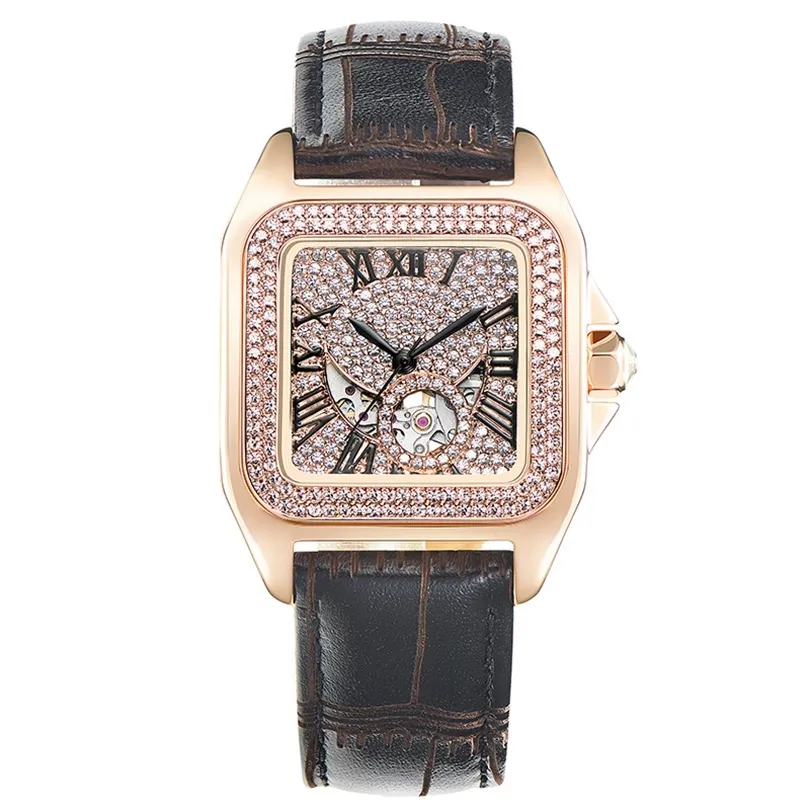 Devena montre mécanique carrée femme montre mécanique automatique dames bracelet en or rose montres horloge étanche diamant complet T200420