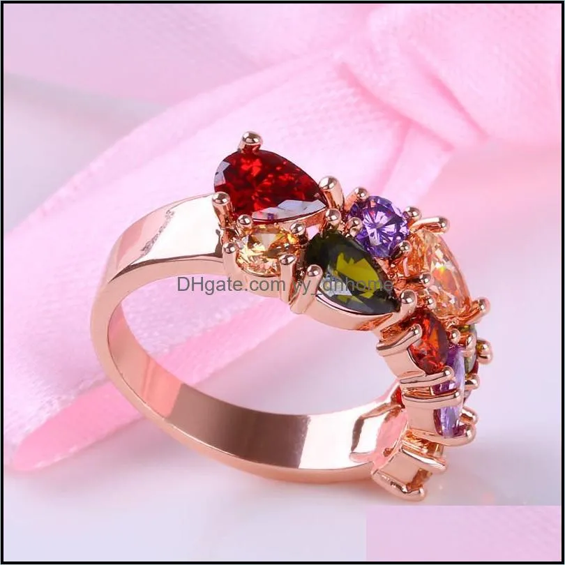 colorful cubic zirconia rose gold plated promise ring for girls women size 6 to 9 as wedding anniversary jewelry-z