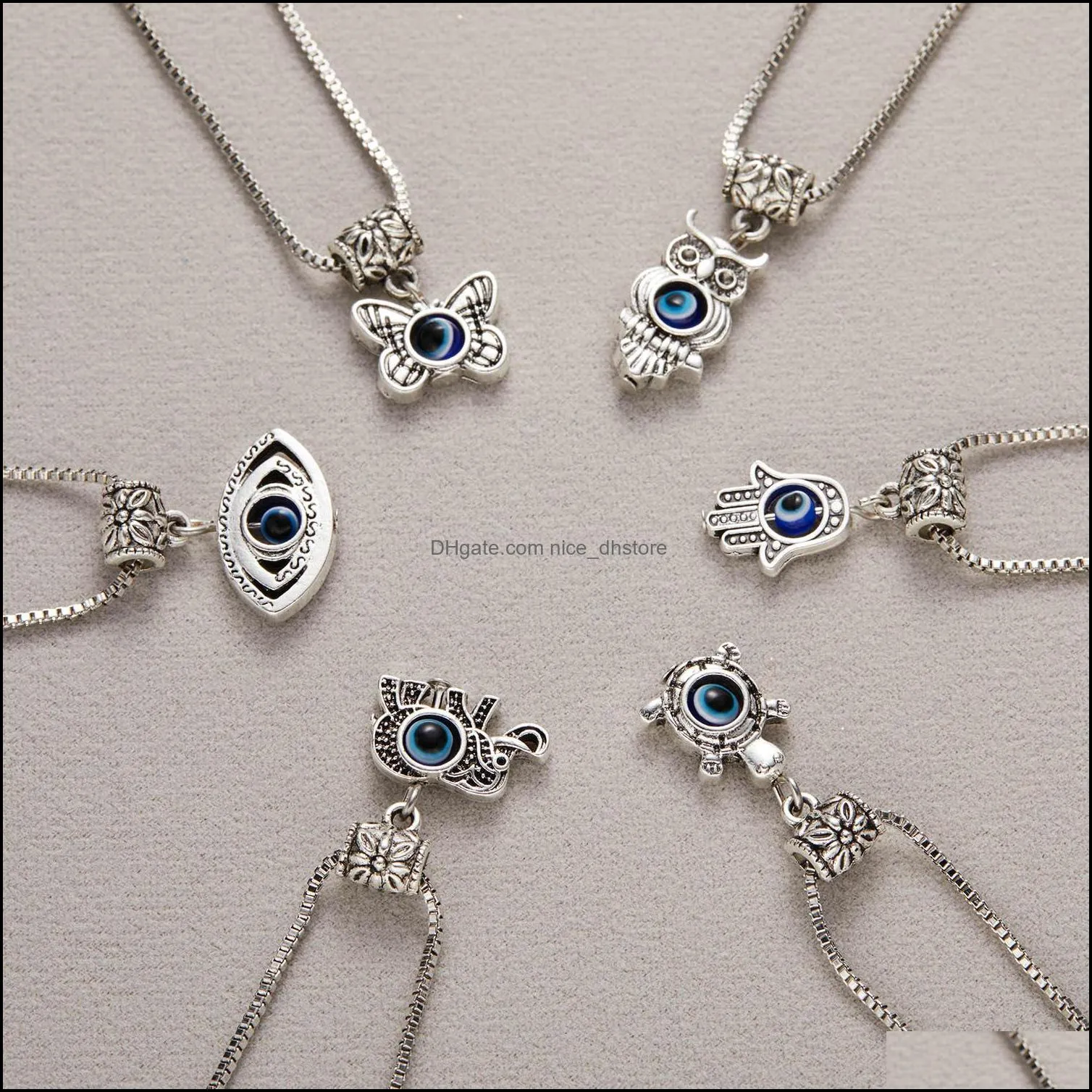 Pendant Necklaces Pendants Jewelry 2022 Charm Turkish Evil Blue Eye Butterfly Turtle Owl Palm Necklace For Women Men Clavicle Chain Choker