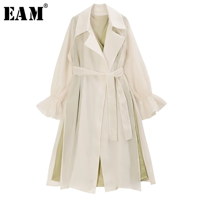 EAM Women Women Bangage Long Trench New Lakel Long Puff Elice Leake Fit Wursebreaker Spring Spring 2020 LJ201021