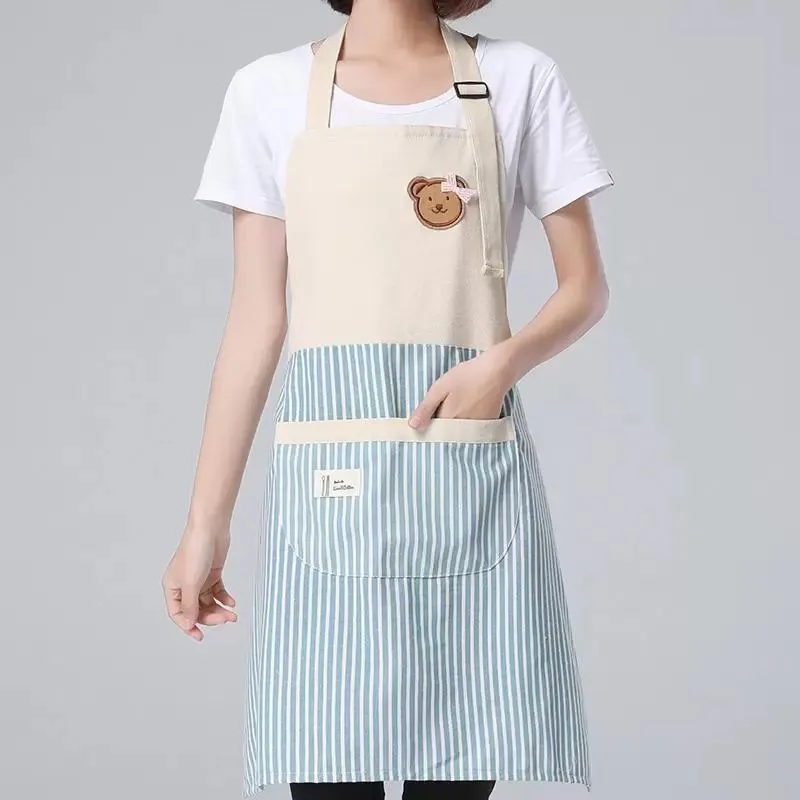 Striped Apron for Kitchen Adjustable Cotton Linen Aprons for Woman Chef Apron Baking Accessories Commercial Restaurant