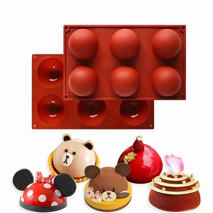 Baking moldes criativos 6 meia esfera círculo de silicone cupcake de chocolate patisserie molde molde de molde de molde redonda bolo diy cozimento ferramenta de molde sn4523