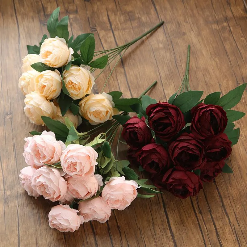 Flores decorativas grinaldas de cabeça roses bordô rosas de rosa ocidental decoração de casamento de rosa 11 cor de simulação de flores falsas de cor, fluxo de simulação