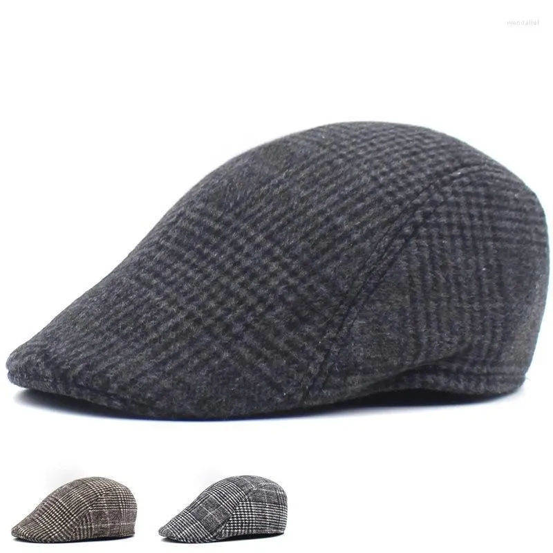 Bérets haute qualité rétro hommes laine Plaid Cabbie casquette plate chapeaux pour femmes Sboy casquettes Tweed MenBerets Wend22