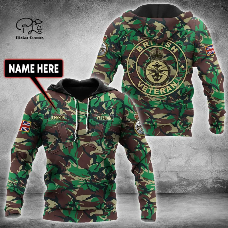 PLstar Cosmos 3DPrinted est British Army Camo Nom personnalisé Unique Hrajuku Streetwear Unisexe Casual Hoodies Zip Sweatshirt Q 7 220714gx