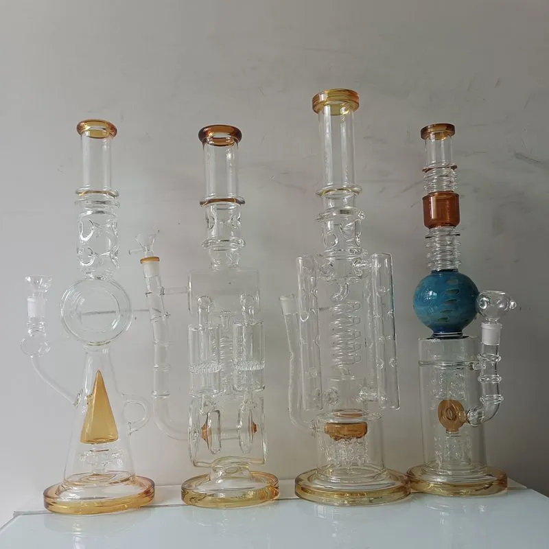 Bong à eau en verre épais de 18 pouces, narguilé, boule de verre bleue, huile brune, plates-formes pour fumer, tuyaux à fumer, joint femelle de 14mm