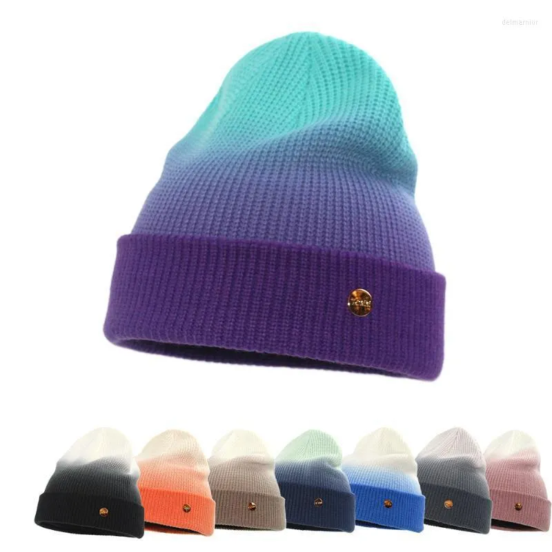 Beanie/Skull Caps Brand Clothing Winter Personalized Gradient Color Knitted Hats Men And Women Beanies Fashion All-Match Wool Hat Delm22