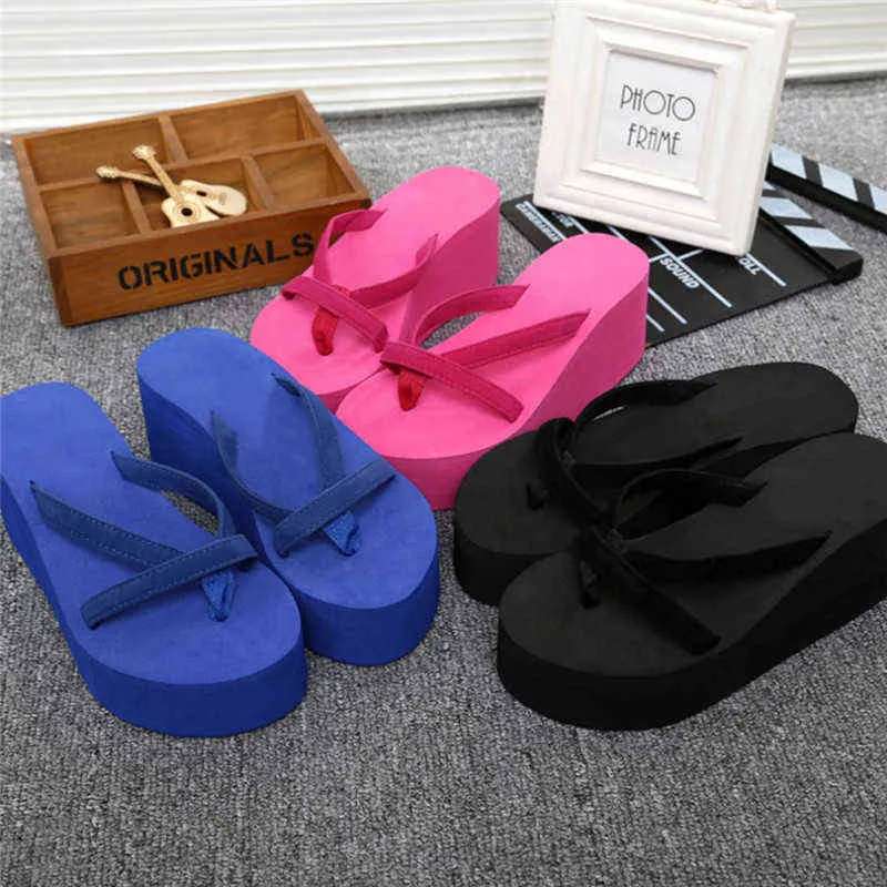 Zapatillas de tacones altos Zapatos de verano para mujeres 2022 Casual Cómodo Simple Color Sólido Sandalias Plataforma Flip Flops Y220421