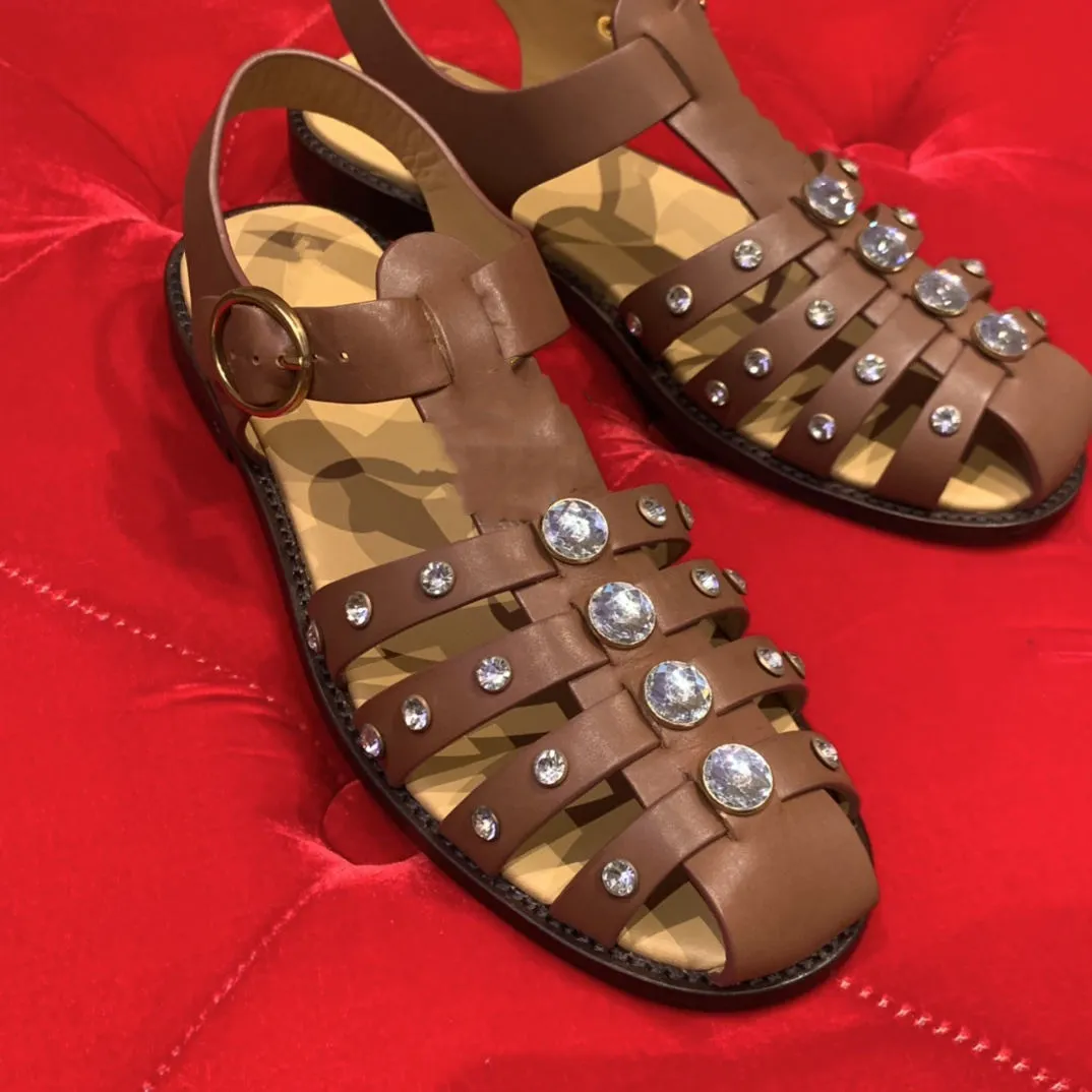 2022 summer new retro rhinestone braided toe sandals women