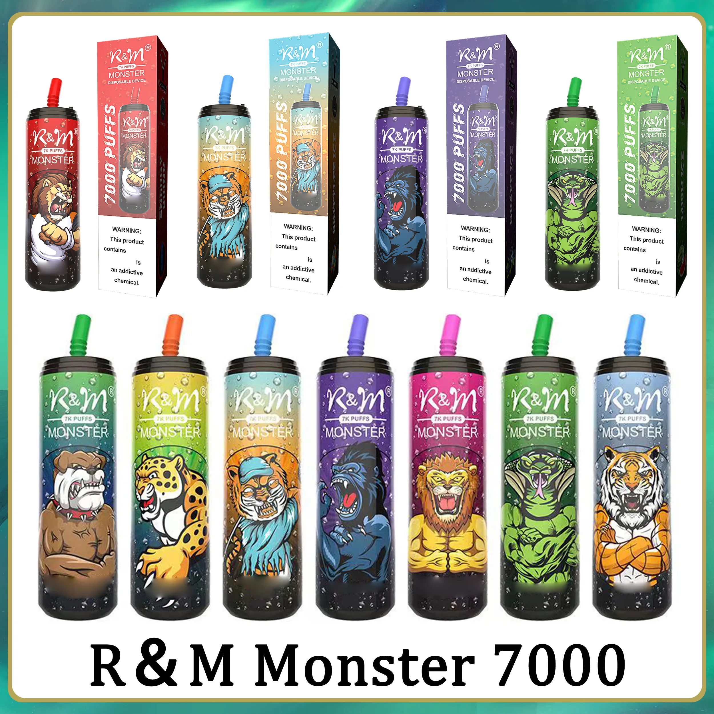 100% authentiek RM Monster 7000 Puffs wegwerp vape pen e sigarettenapparaat type-c oplaadbare 550 mAh batterij 15 ml 13 kleuren voorgevuld pod rokende vapes rm randm