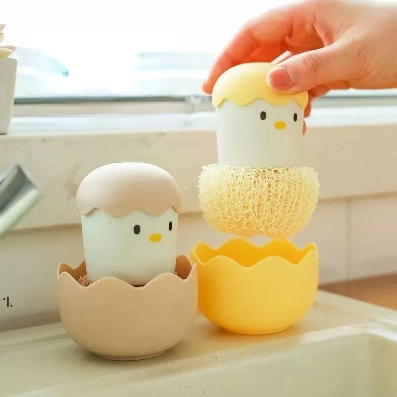 Nano Cleaning Brush With Handle Kitchen Chicken Pot Brush Cartoon Detachable Egg Shell Does Not Lose Wire Dish Cleaning Ball BBB15415