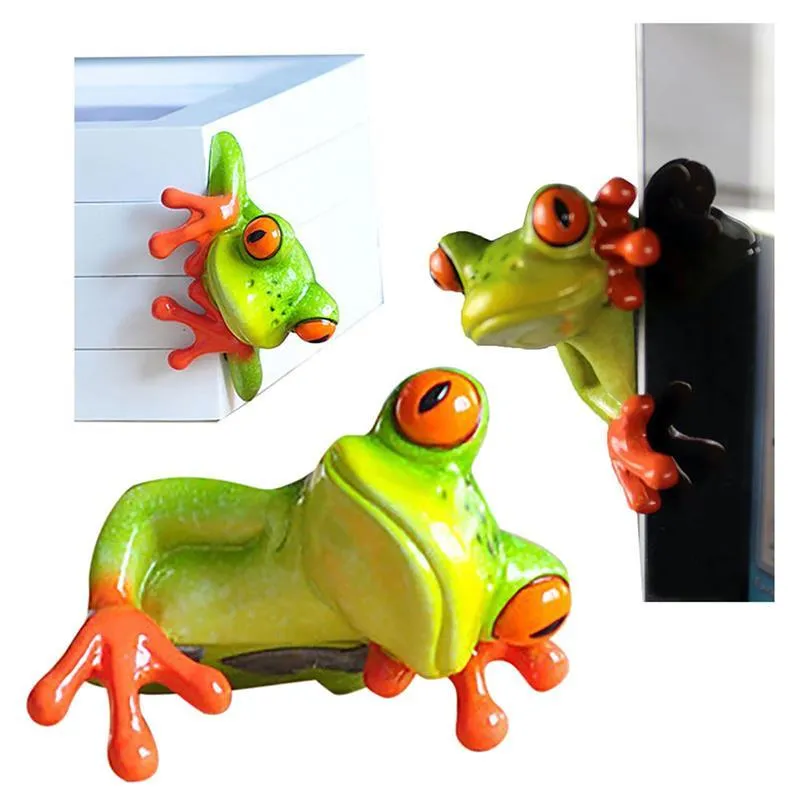 Décorations d'intérieur Drôle Résine Grenouilles Ornement Créatif Animal Grenouille Figurine Artisanat Décoratif Pour Voiture Moniteur Bureau Maison Jardin Décoration