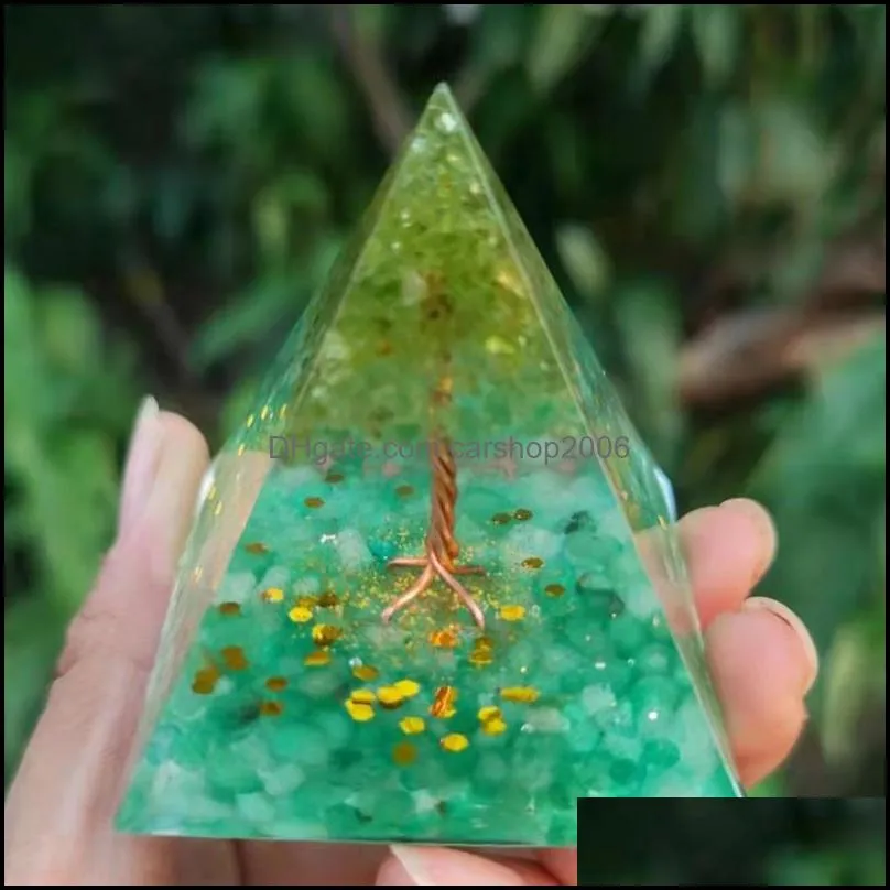 Chakra Crystal gravel Pyramid Home life Tree Desktop Handmade Ornament Orgonite Healing Reiki Protection Meditation Figurines