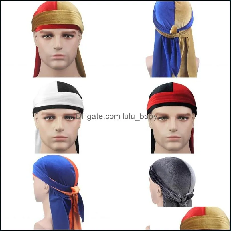 Pannband hår smycken unisex män kvinnor andningsbara bandana hatt veet dug do doo du rag long svans headwrap kemo cap fasta färg huvudbonader 25