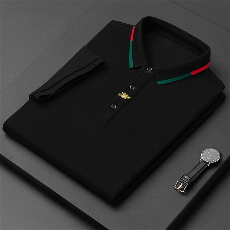 Polos masculinos highend marca paul tshirt de manga curta homens camisa pólo abelha 100% algodão lapela negócio coreano verão bordado roupas masculinas 230803