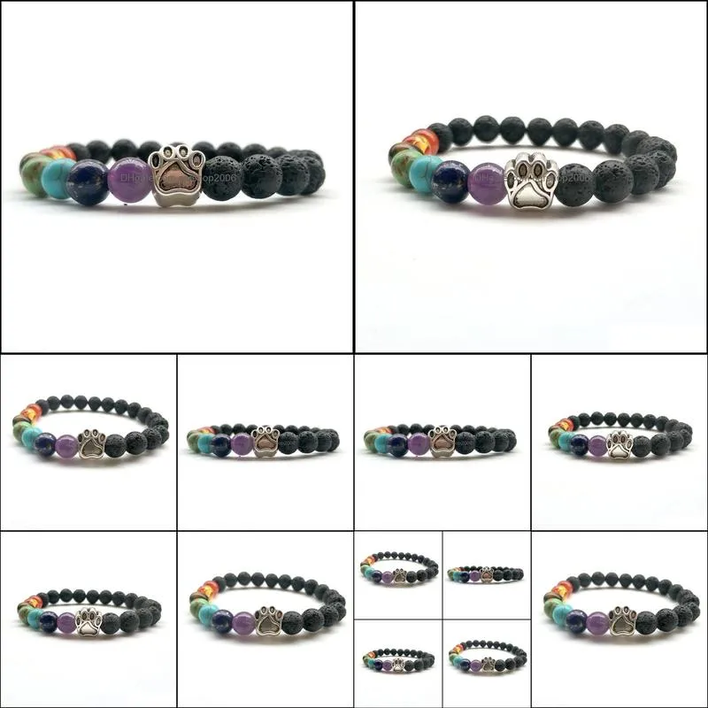 8mm Natural Stone Beaads Dog Paw Chakra Bracelet Lava Stone Aromatherapy  Oil Diffuser Bracelet for women men jewelry