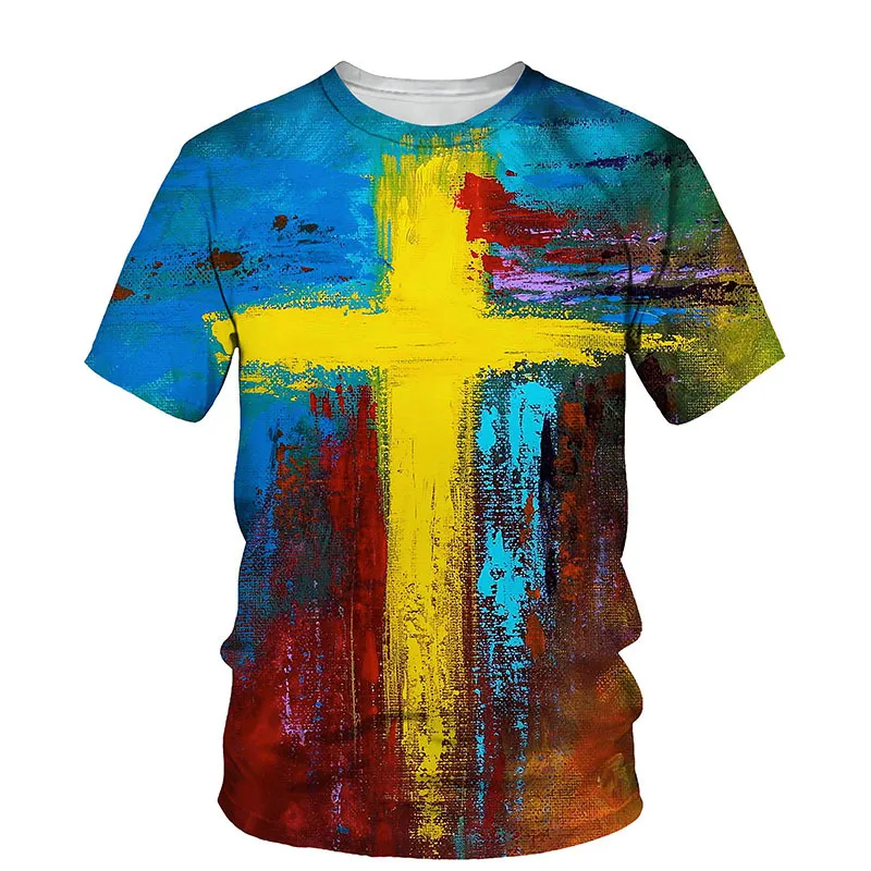 3d Cross Print Men T Shirt Jesus Sommer O Hals Kurzarm Tees Tops christlicher Stil männlicher Kleidung Fashion Casual T -Shirts 220623