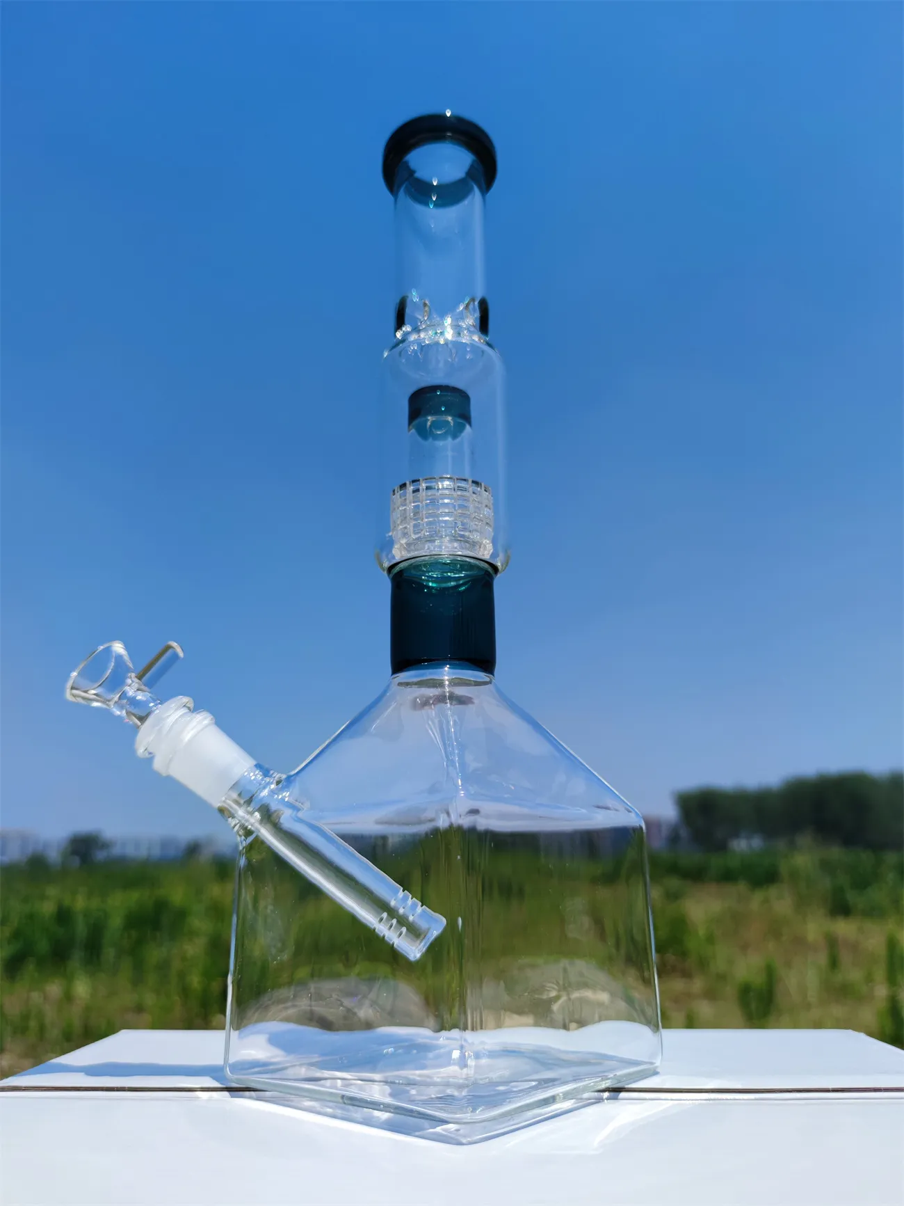 14 -calowe 35 cm Hakah Bong Glass Rig Dab Clear Pecork Green Kostka Podstawa Woda Bongs Rury dymne 14 mm żeńskie staw lokalny magazyn