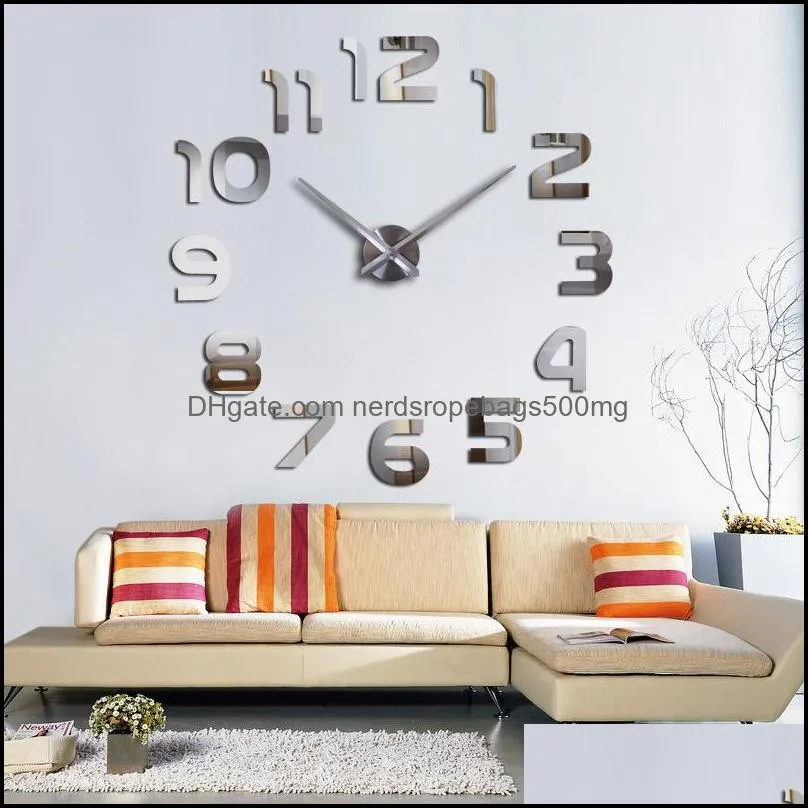HOT Design Clock Watch Wall Clocks Horloge 3d Diy Acrylic Mirror Stickers Home Decoration Living Room 1350 V2