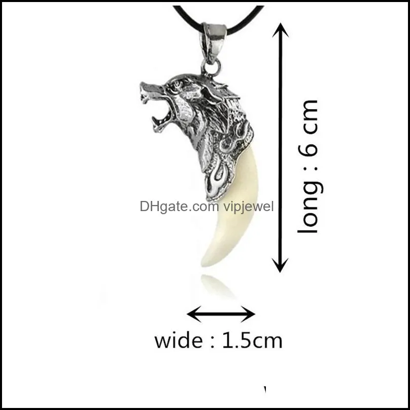 Punk Gothic Wolf Tooth Men Necklace Fashion Resin Wolf Tooth Alloy Wolf Head Tooth Pendant Necklace For Boy Men Jewelry Gifts1040 T2