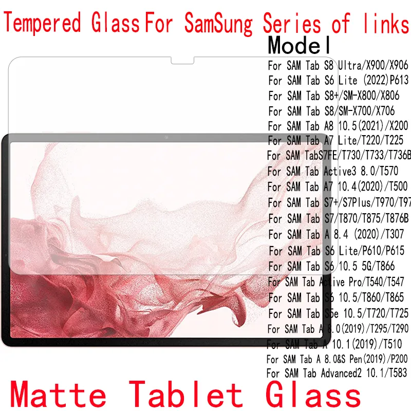 9H 0.33MM 2D Matte Tablet Glass Clea Film Screen Protectors For Samsung Galaxy Tab S8 S7 S6 S5 S4 S3 lite A8 A7 Ultra Active2 Active3 8.0 Pro 10.1 Plus A 7 9.7 10.1 Dull Polish