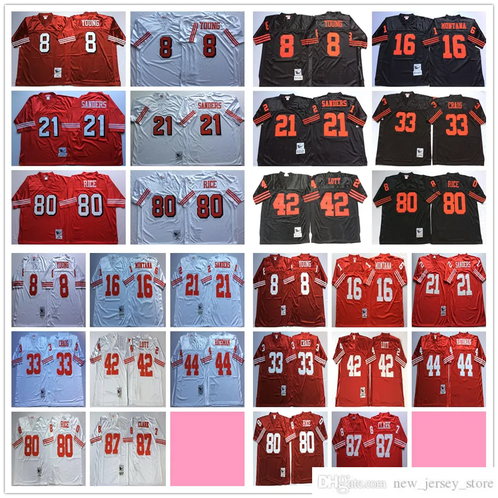 NCAA Throwback 80 Jerry Rice voetbalshirts Retro Stitch 8 Steve Young 33 Roger Craig 42 Ronnie Lott 44 Tom Rathman Jersey Rood Zwart Wit