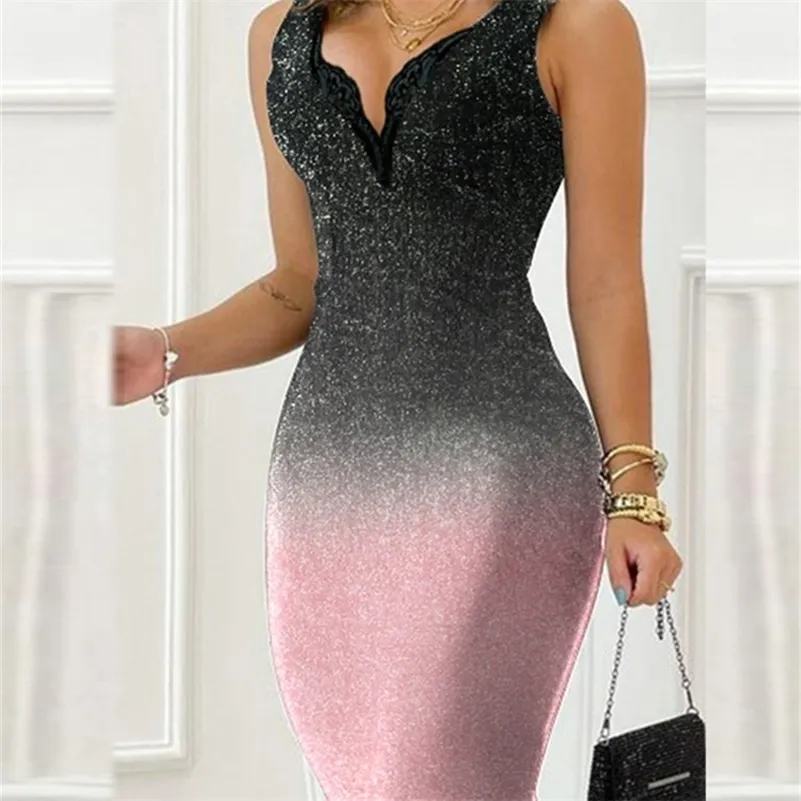 Ombre Colorblock Contrast Lace Glitter Bodycon Party Dress 220521