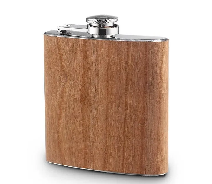 Logo Customize Mini Pocket Stainless Steel Hip Flask Wood Grain Color Leak-Proof Outdoor Liquor Flask SN4933