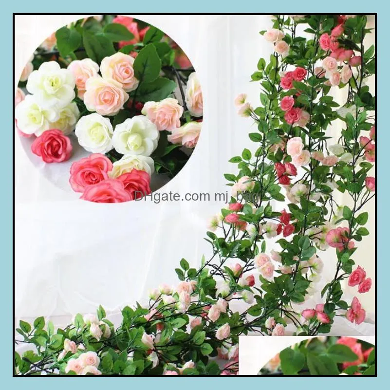 artificial flowers ivy vine leaf garland 2.45m long silk rose flower wedding party home decoration wreath wedding favors lxl838q