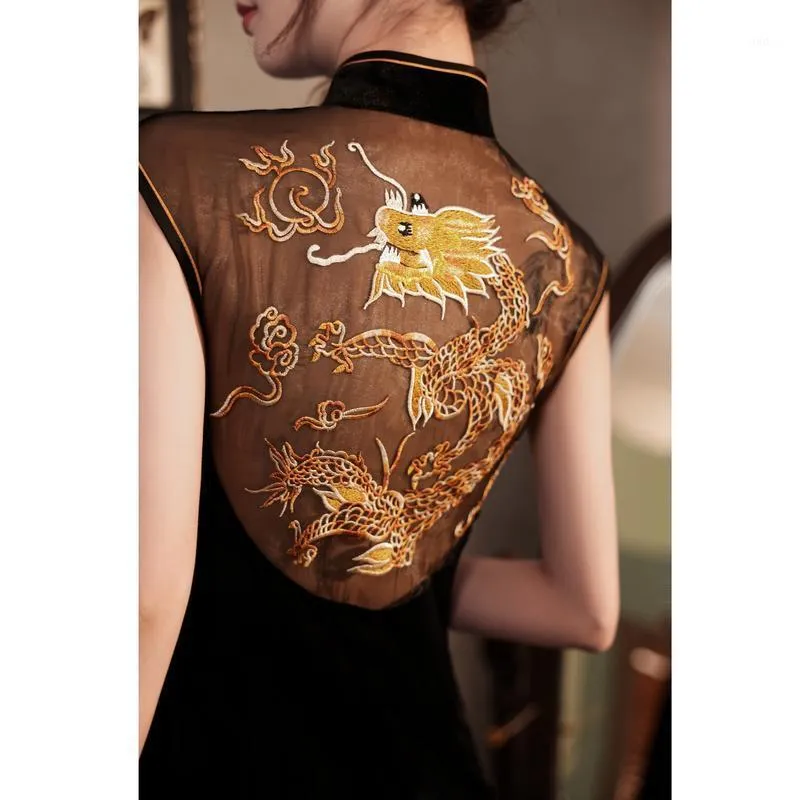 Etnische Kleding 2022 Chinese Jurk Vrouwen Cheongsam Ao Dai Vintage Party Hollow Out Borduurwerk Sexy Oosterse Verbetering Mouwloos Qipao