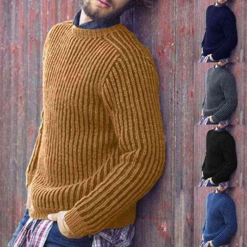 Mężczyźni Slim Sweater Silny kolor o szyja długie rękawy Koreańskie swobodne dzianie ciepłe zimowe sweter swetry męskie odzież uliczna l220730