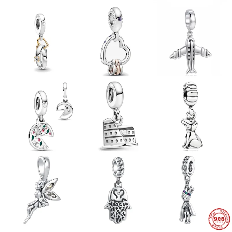 925 STERLING Gümüş Dangle Charm Yeni Avrupa Uçak Pizza Melek El Boncuk Boncuk Fit Pandora Charms Bilezik Diy Takı Aksesuarları