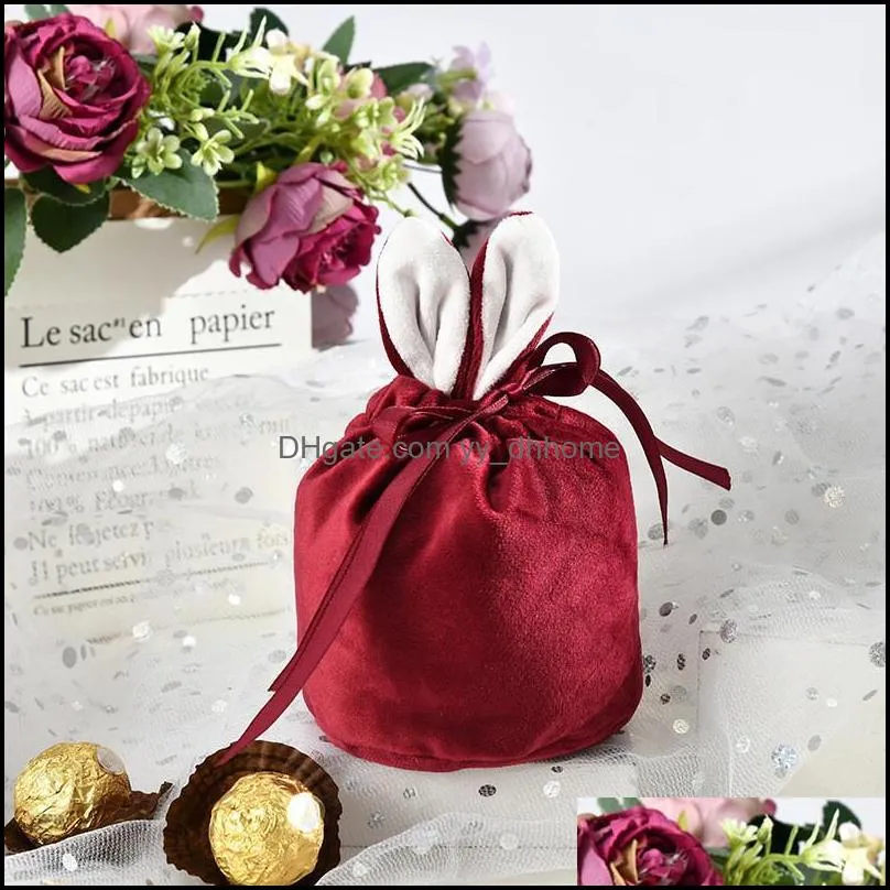 Personalized Velvet Easter Bag Favor Rabbit Ears Design Candy Bucket Soft Plush Wedding Gift Wrap Portable Drawstring Pocket Bag