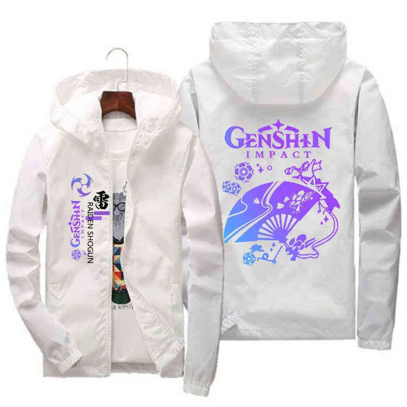 2022 Ny blixtlåströja Genshin Impact General Thunder och Lightning Printed Hoodie European och American Cardigan Trend Men's C Y220713