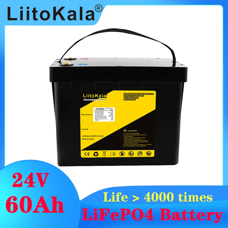 Liitokala Lifepo4 24V 60Ah 50Ah batteripaket med 100A BMS för motorcykel Solar System Ebike Power Wheelchair Electric Scooters