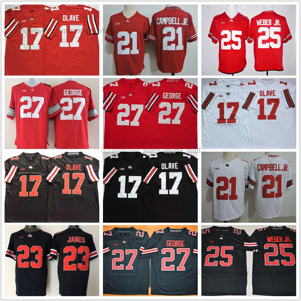 NCAA College Football Jersey 21 Parris Campbell Jr. 23 James 25 Mike Weber Jr. 17 Chris Olave Wysokiej jakości 27 Eddie George 33 Pete Johnson Szyte Czerwony Czarny Biały Szary