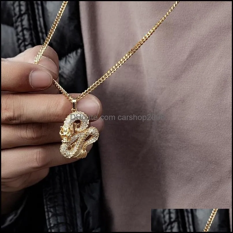 Pendant Necklaces 2022 Jewelry Dragon For Women Men Gold Color Jewellery Cubic Zirconia Mascot Ornaments Lucky Symbol Gifts