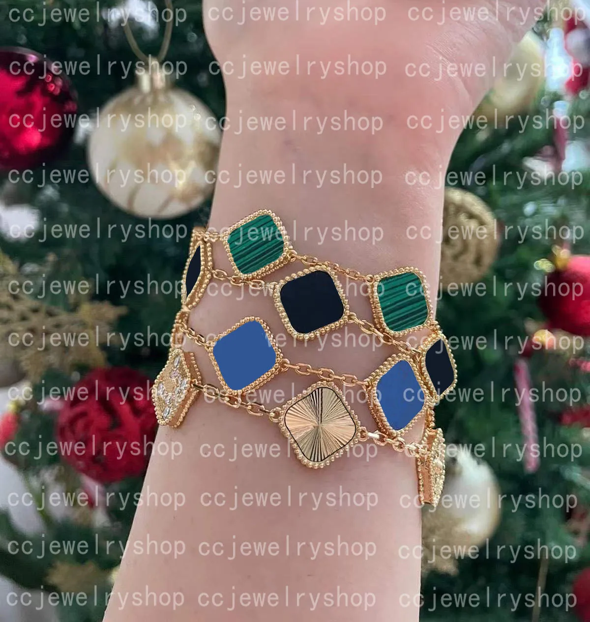 Fashion Classic 4/Four Leaf Clover Charm Armband Bangle Chain 18K Gold Agate Shell Mor-of Pearl för Womengirl Wedding Mother 'Day Jewelry Women