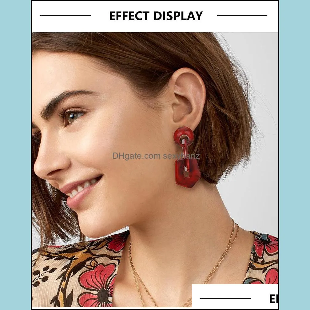 Designer resin Stud earrings women fashion personality irregular geometric shapes acrylic earring simple temperament long buckle type acetate plate ear