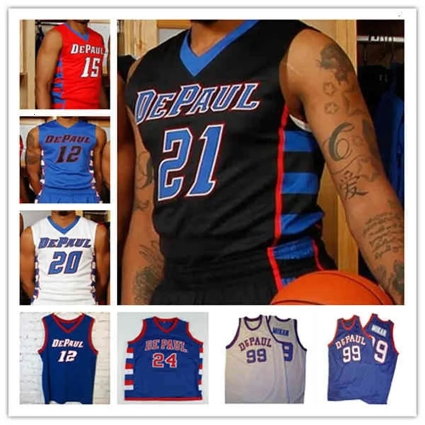 CHEN37 Custom DePaul Blue Demons College Basketball Jerseys Javon Freeman-Liberty David Jones Brandon Johnson Nick Ongenda Philmon Gebrewhit Tyon