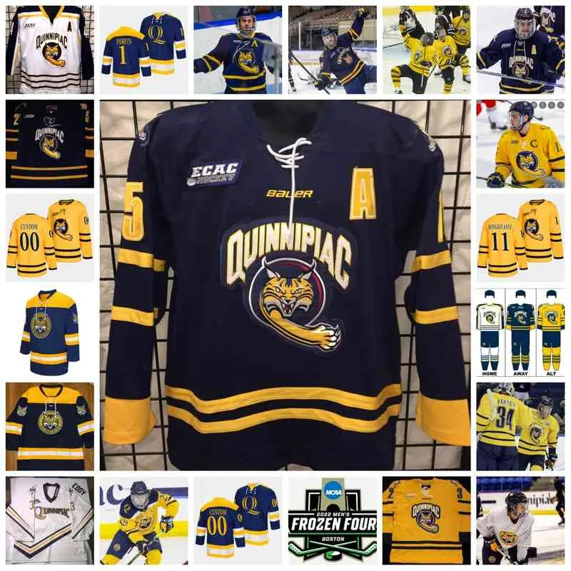 XFLSP 2022 College Frozen Vier Custom Quinnipiac Bobcats Hockey Jersey 13 Christophe Fillion 14 Ethan Leyh 15 Jayden Lee 16 Jacob Quillan 17 Joey