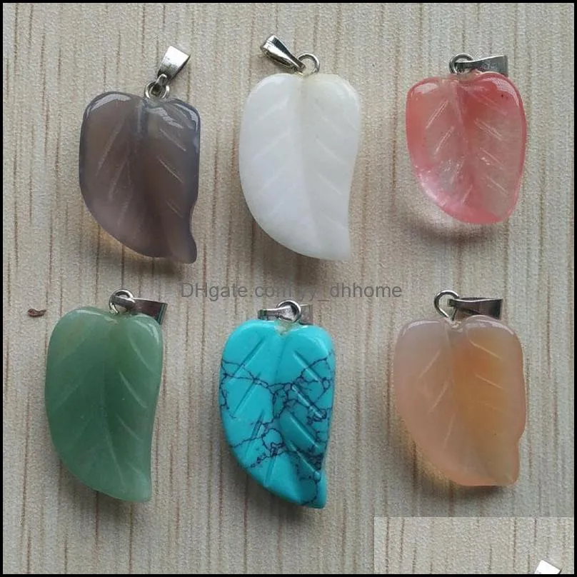 carved leaf shape assorted natural stone charms crystal pendants for necklace accessories jewelry making