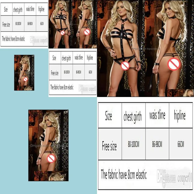 Free Shipping!!! Hot Woman Sexy Lingerie Bandage Patent Leather Hang Neck Teddy Sexy Pajamas Porn Sexy Underwear Clothing Set