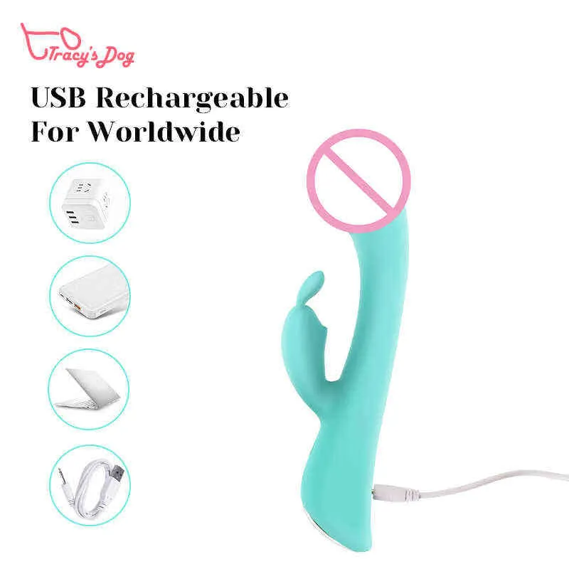 NXY Vibrateurs Tracy's Dog Blue Bunny Vibrateur Érotique Adulte Sex Toys Pour G Spot A-Spot Stimulation USB Charge Ribbit Femmes 0409