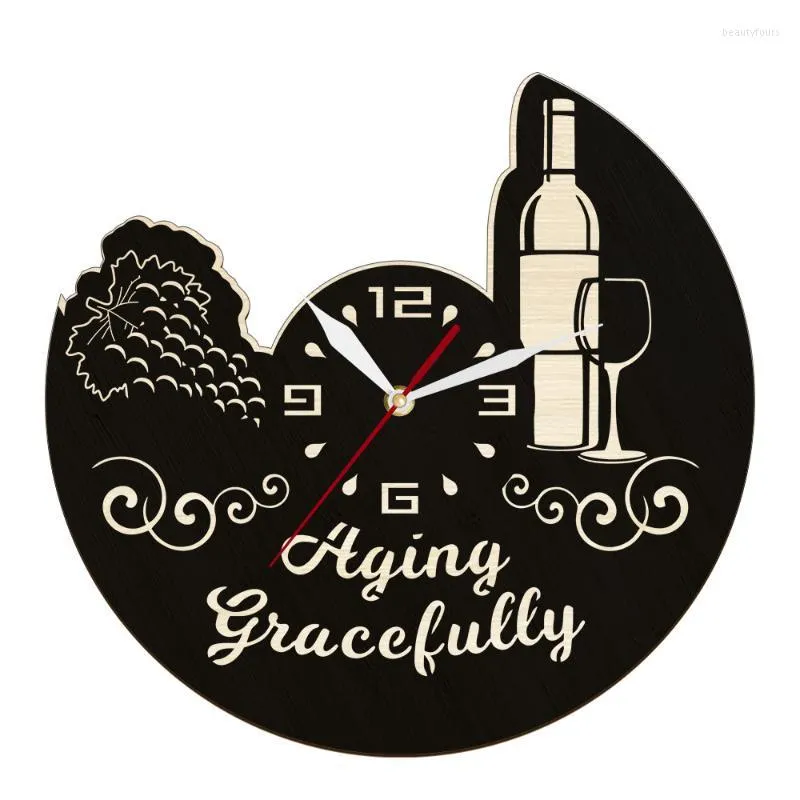 Relógios de parede Wine álcool envelhecimento graciosamente elegante relógio de tempo decoração de barra para cozinha garrafa de vidro de vidro de vidro de vidra
