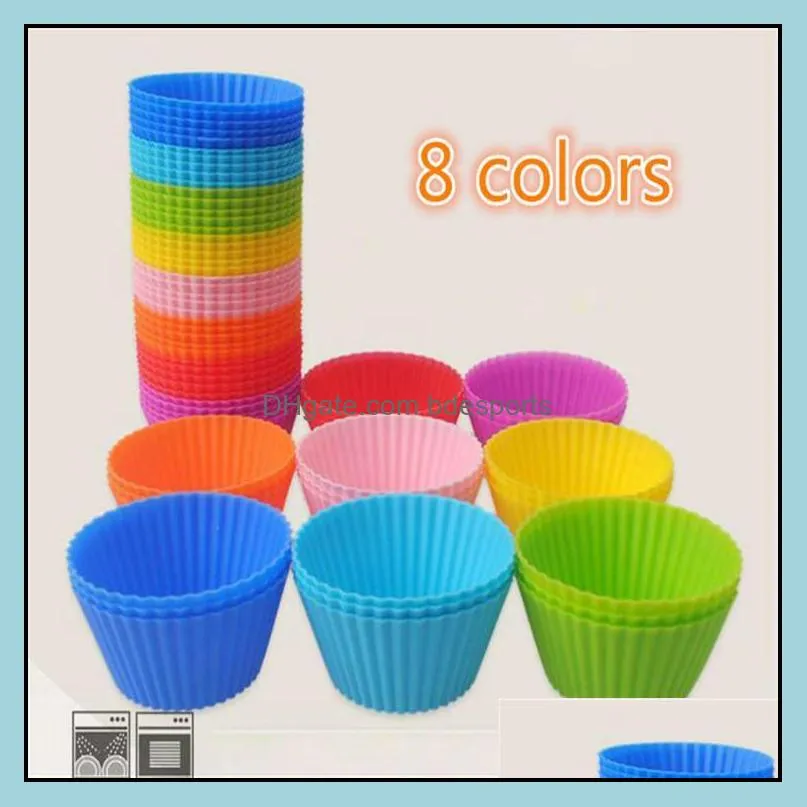 8 colors Round shape Silicone Muffin Cupcake 7CM Mould Bakeware Maker Mold Tray Baking Cup Liner Baking Molds RC8303